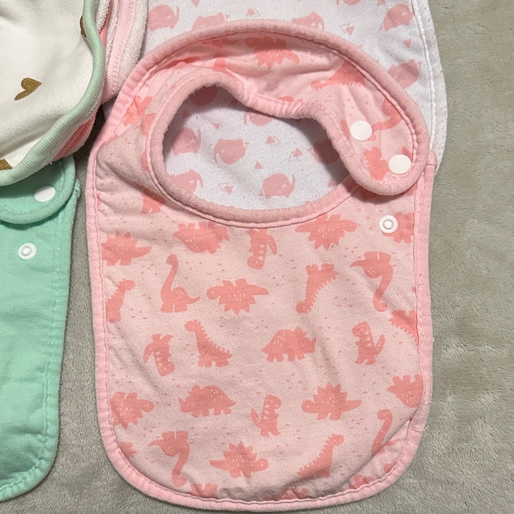 Assorted Baby Bib (8) & Cloths Set (5) - Pink, Gray, Green - Picture 2 of 6